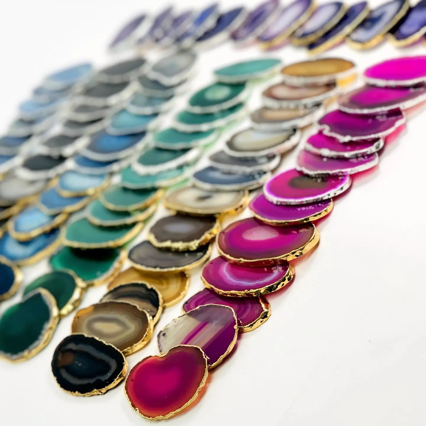 Luna Veil – Natural Agate Slice with Plated Edge for Protection and Versatile Décor