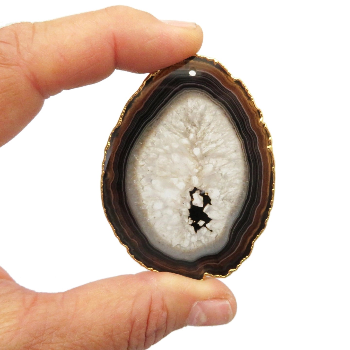 Luna Veil – Natural Agate Slice with Plated Edge for Protection and Versatile Décor