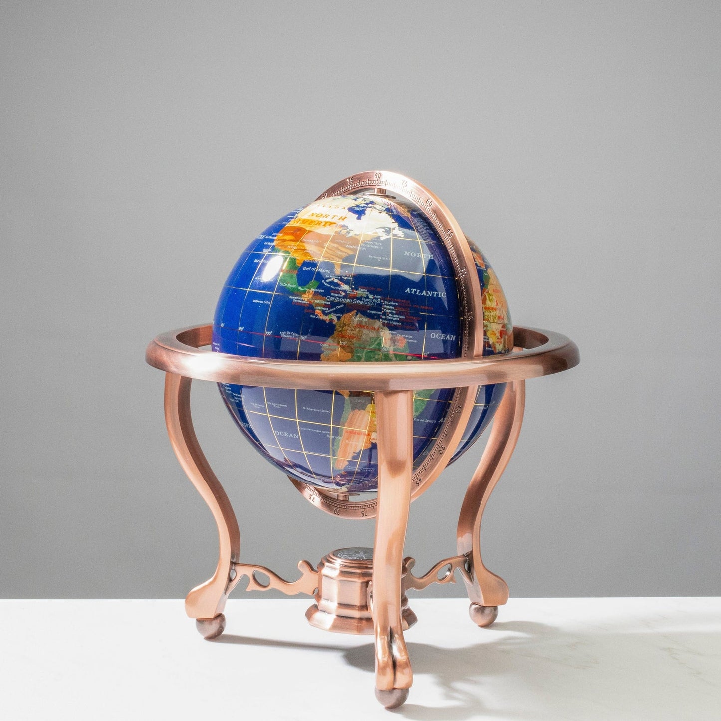 14” Lapis Gemstone Globe – 14” Decorative Globe with Lapis Lazuli and Semi-Precious Stones for Sophisticated Style and Global Connection