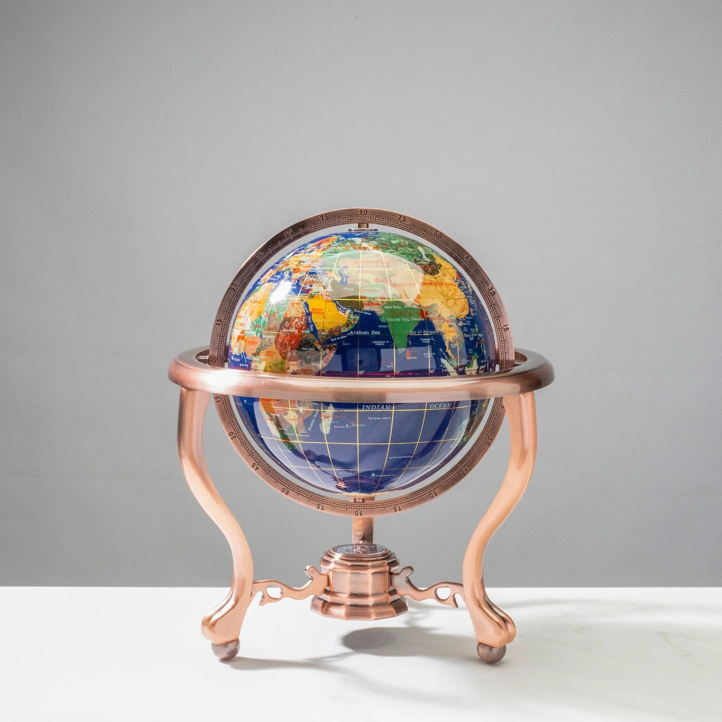 14” Lapis Gemstone Globe – 14” Decorative Globe with Lapis Lazuli and Semi-Precious Stones for Sophisticated Style and Global Connection
