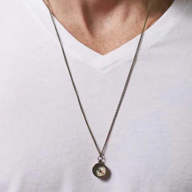 Miniature Antique Compass Necklace For Men