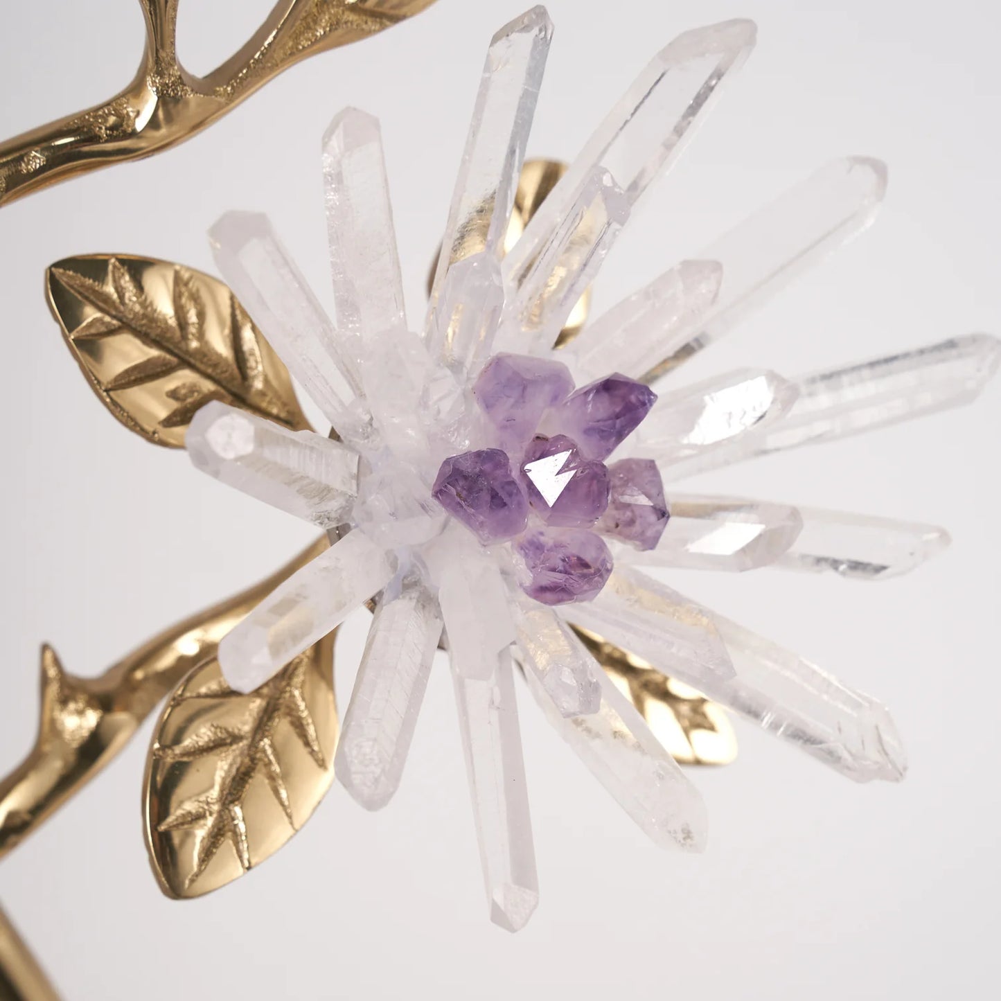 Golden Bloom Amethyst Tree-Decorative Amethyst Tree with Selenite Base and Quartz Details