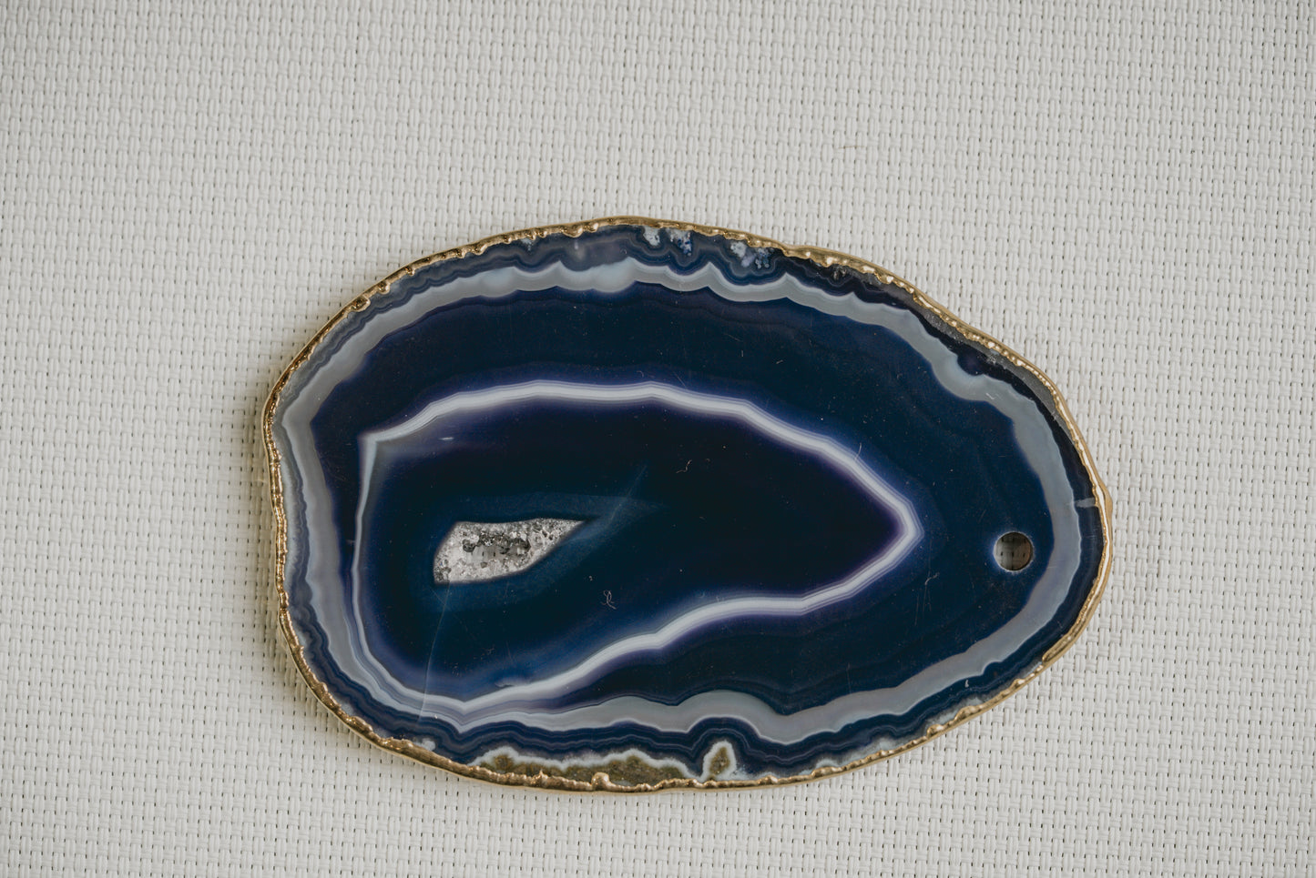 Luna Veil – Natural Agate Slice with Plated Edge for Protection and Versatile Décor