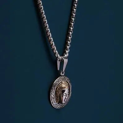 Men's-Stainless-Steel-Buddha-Head-Pendant-Necklace