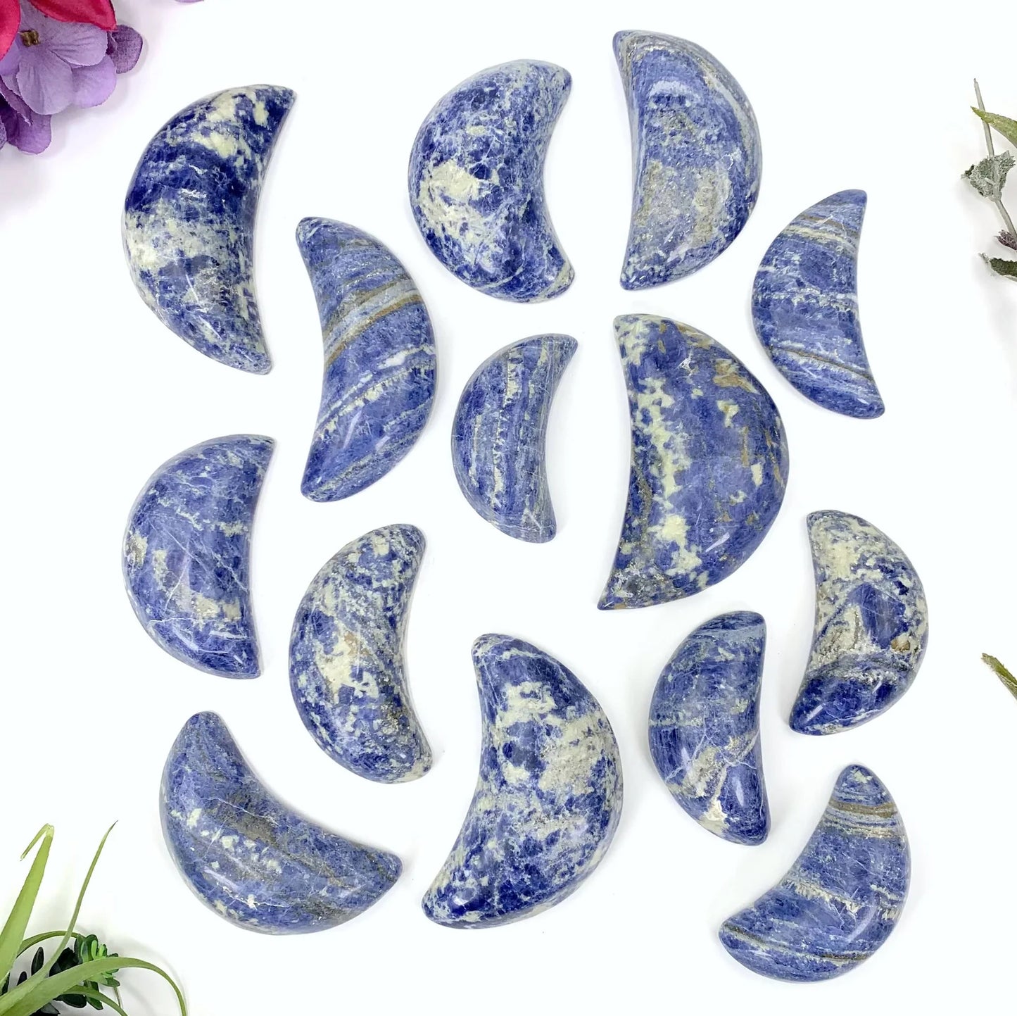 Midnight Moons – Natural Sodalite Crescent Moons for Lunar Rituals and Mental Clarity
