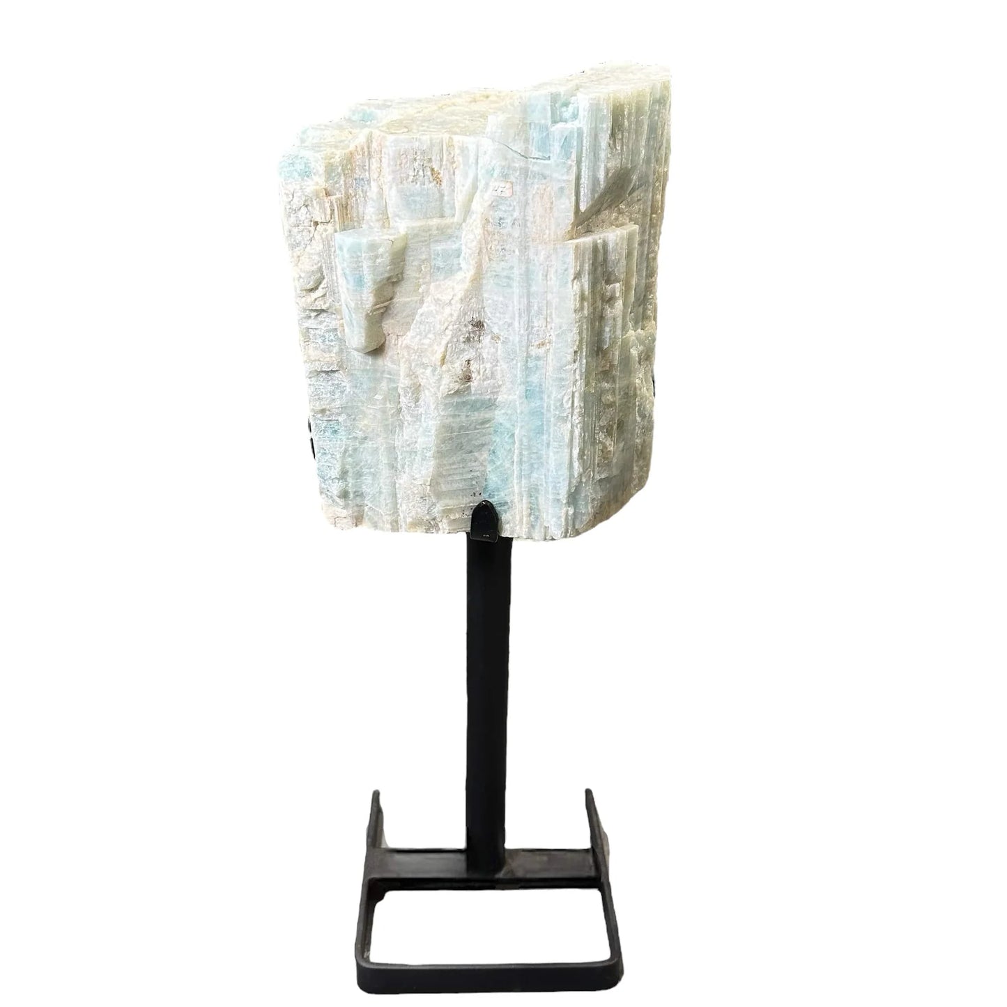 Ocean Stone – Raw Aquamarine on Metal Stand for Coastal Serenity and Calm Energy