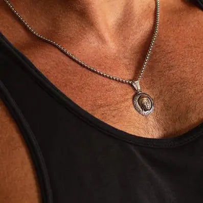 Stainless Steel Buddha Head Pendant Necklace For Men 22'