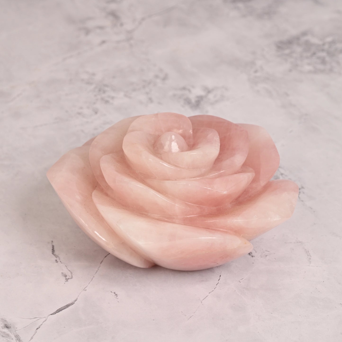 Blush Quartz Hand-Carved Floral Sculpture