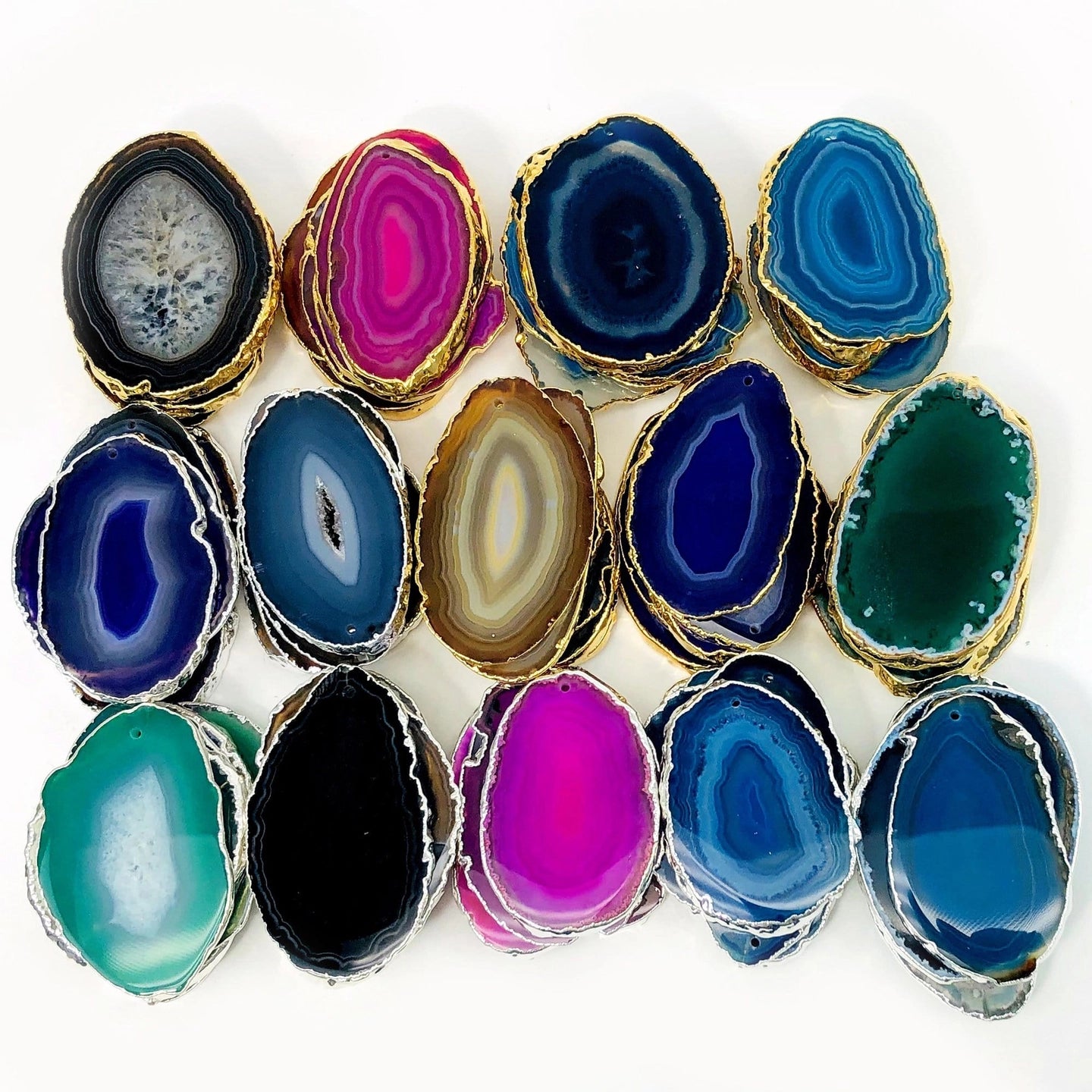 Luna Veil – Natural Agate Slice with Plated Edge for Protection and Versatile Décor