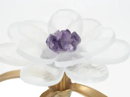 Amethyst Quartz Flower – Decorative Sculpture with Marble Base and Selenite Stem