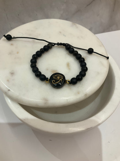 Mini Eye of Horus Bracelet with Obsidian – Protection and Energetic Grounding