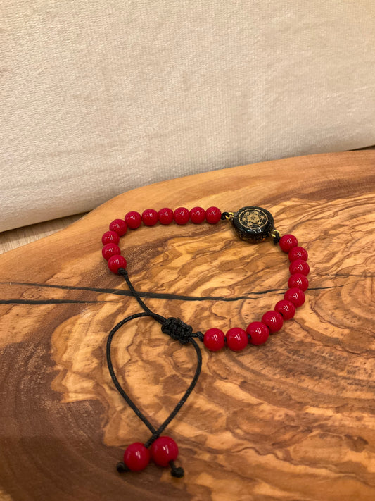 Mini Bracelet "Metatron's Cube" with Black Tourmaline and Red Quartz