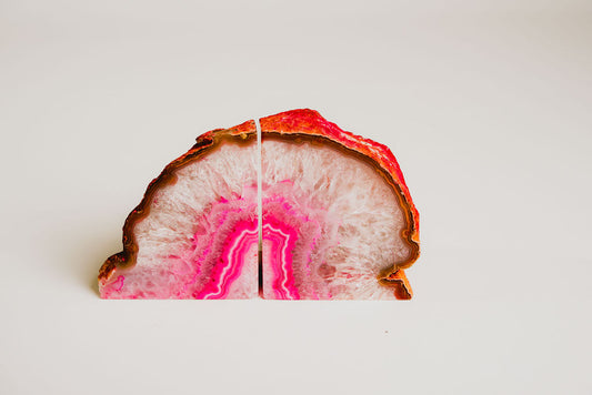 Agate Geode Bookend – Geode Agate Bookend Set in Fuchsia, Violet, and Clear Colors