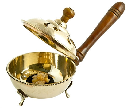 Golden Glow Brass Censer Burner With Wooden Handle