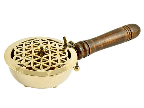 Flower of Life Brass Censer Burner With Wooden Handle