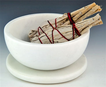 Opal White Marble Bowl and Coaster Set – Functional Elegance for Smudging, Incense, and Resins