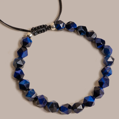 Blue Tiger Eye and Sterling Silver Bead Men's Bracelet