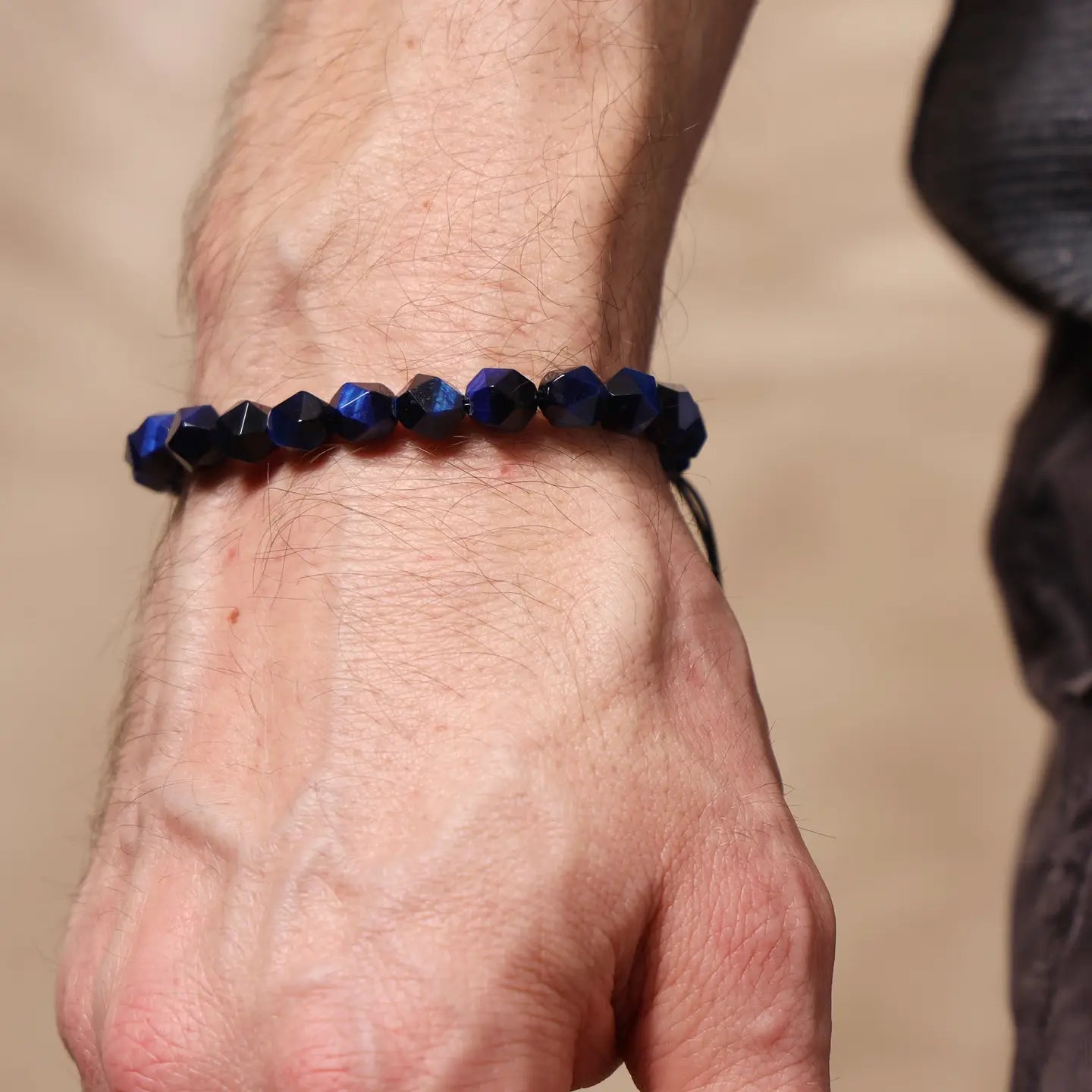 Blue Tiger Eye and Sterling Silver Bead Men's Bracelet
