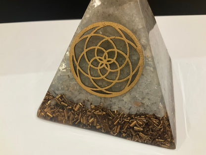 Flower of Life – White Quartz | Sacred Orgonite for Energy Harmonization and Deep Meditation