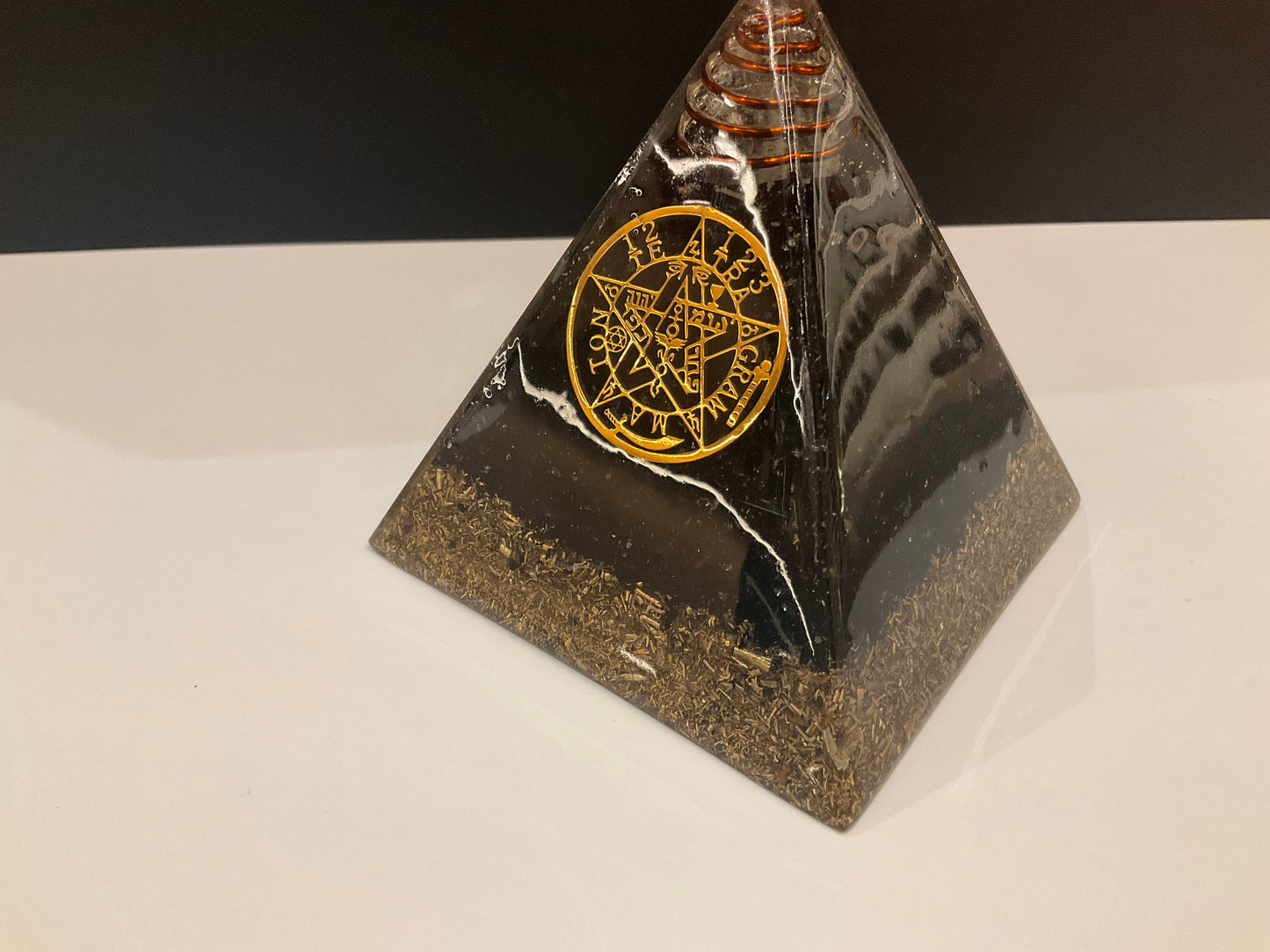 Tetragrammaton Pyramid with Black Tourmaline