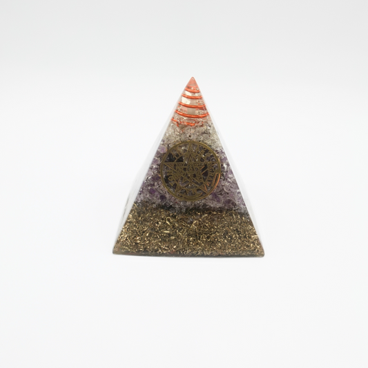 Tetragrammaton Pyramid with Amethyst and Clear Quartz Point