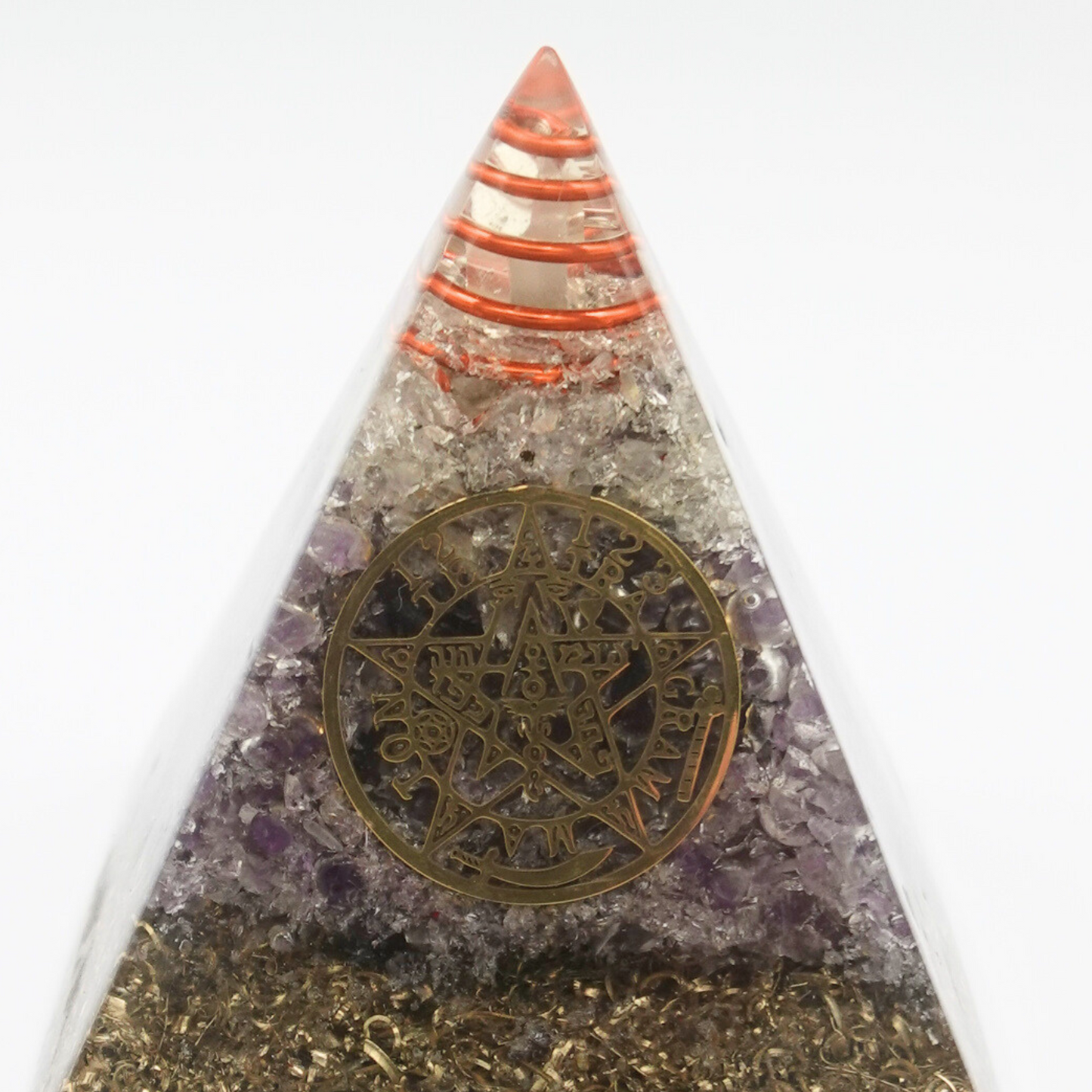 Tetragrammaton Pyramid with Amethyst and Clear Quartz Point