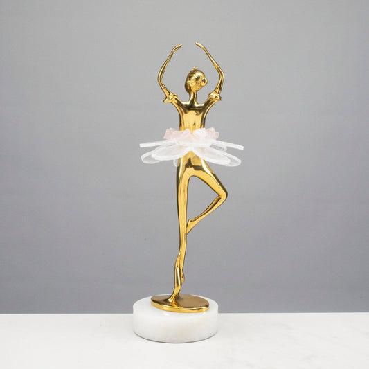 Graceful Dancer with Calcite and Rose Quartz Tutu on Marble Base