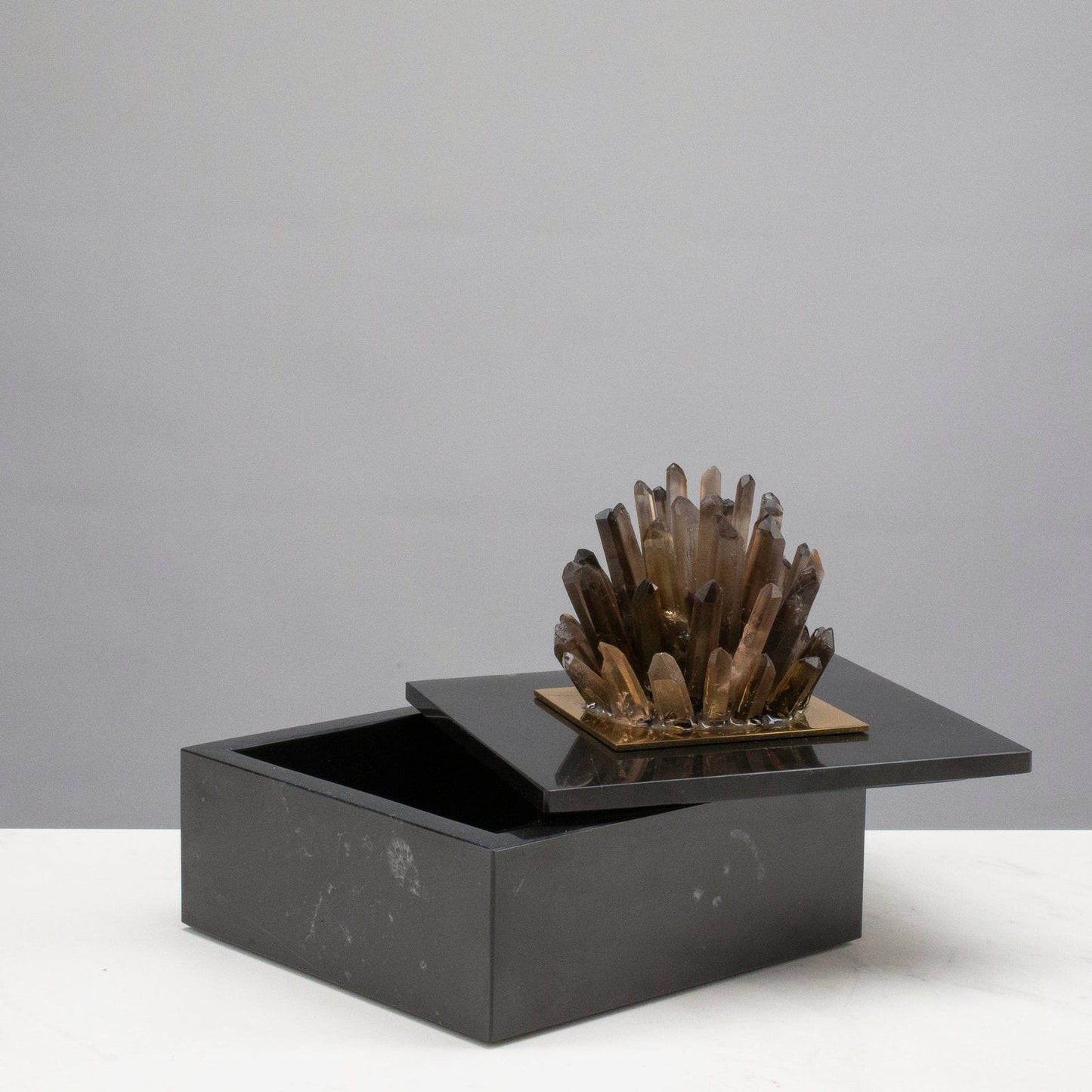 Obsidian Elegance Jewelry Box with Smoky Quartz Accent