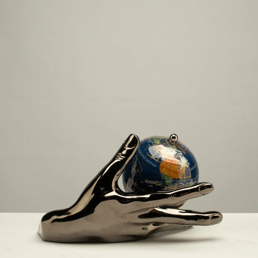 Global Gemstone Sphere with Lapis Ocean and Antique Silver Base