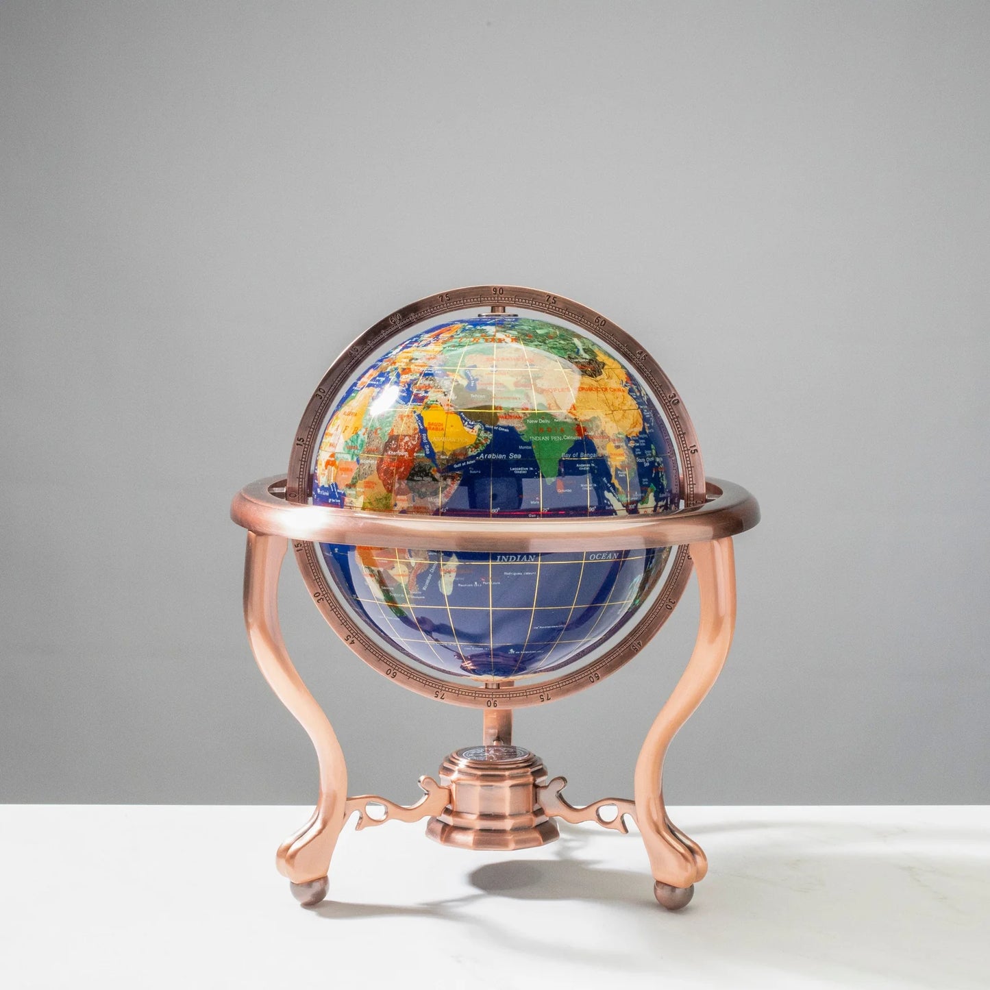 Gemstone Globe with Lapis Oceans on Gunmetal Base