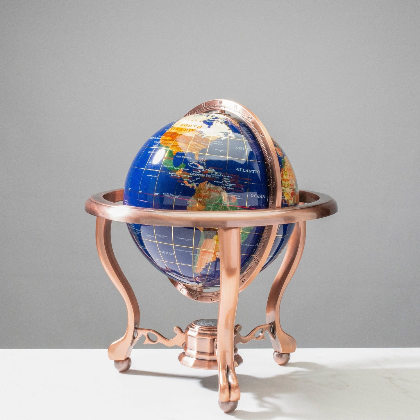 Gemstone Globe with Lapis Oceans on Gunmetal Base