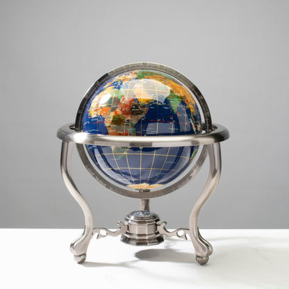 14” Lapis Gemstone Globe – 14” Decorative Globe with Lapis Lazuli and Semi-Precious Stones for Sophisticated Style and Global Connection