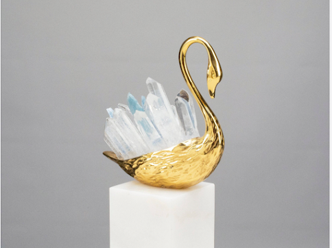 Brass Swan with Kyanite & Quartz Elegance