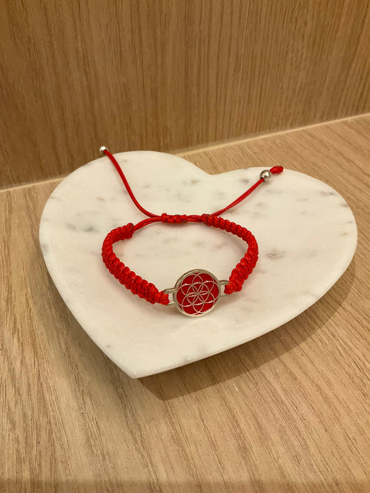 Metatron Cube and Seed of Life Red Weave Double View Bracelet