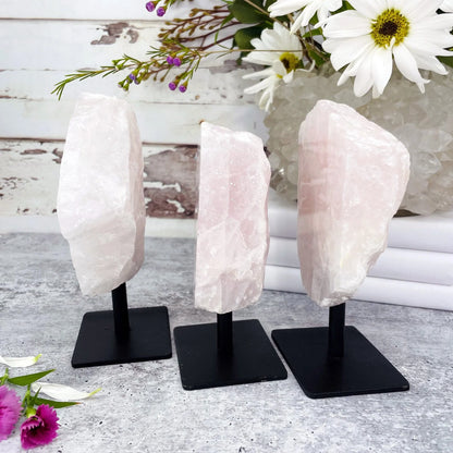 Rose Touch Polished Rose Quartz – Decorative Metal Stand for Love and Harmony