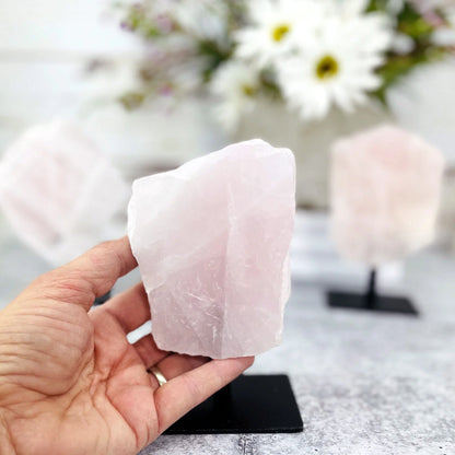 Rose Touch Polished Rose Quartz – Decorative Metal Stand for Love and Harmony