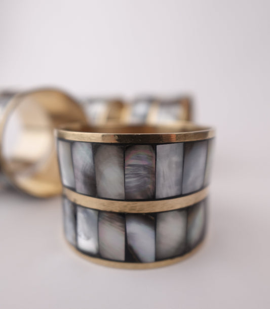 Chic Petal – Set of Six Pearl and Polished Brass Napkin Rings