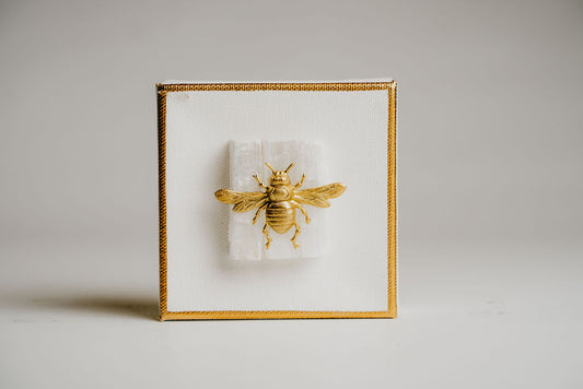 Honey Bee Wall Art – Natural Elegance on Canvas with Crystals
