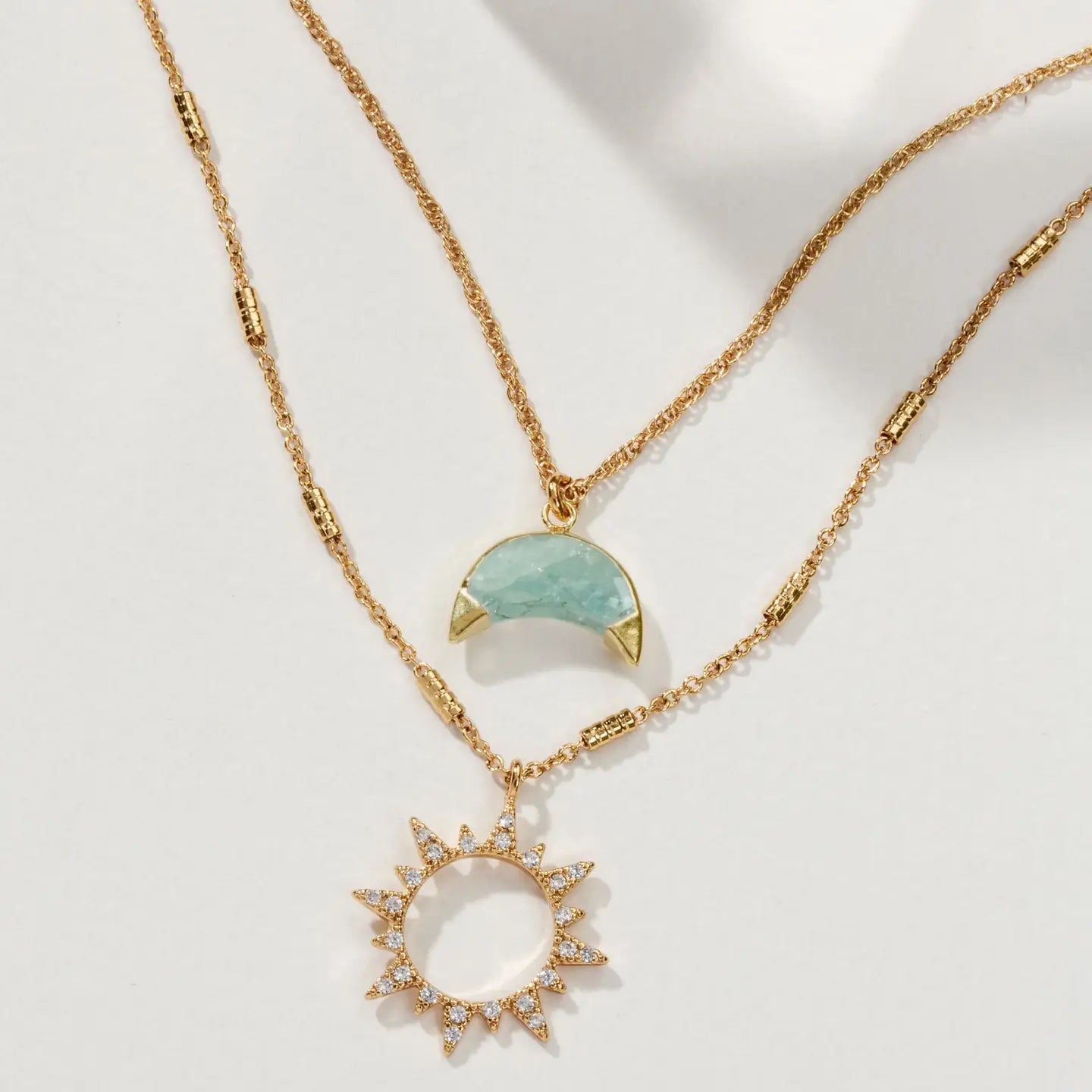Moon-Necklace-Set –-Genuine-Aquamarine-14K-Gold-Plated 