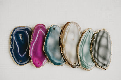 Luna Veil – Natural Agate Slice with Plated Edge for Protection and Versatile Décor