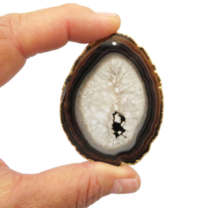 Luna Veil – Natural Agate Slice with Plated Edge for Protection and Versatile Décor