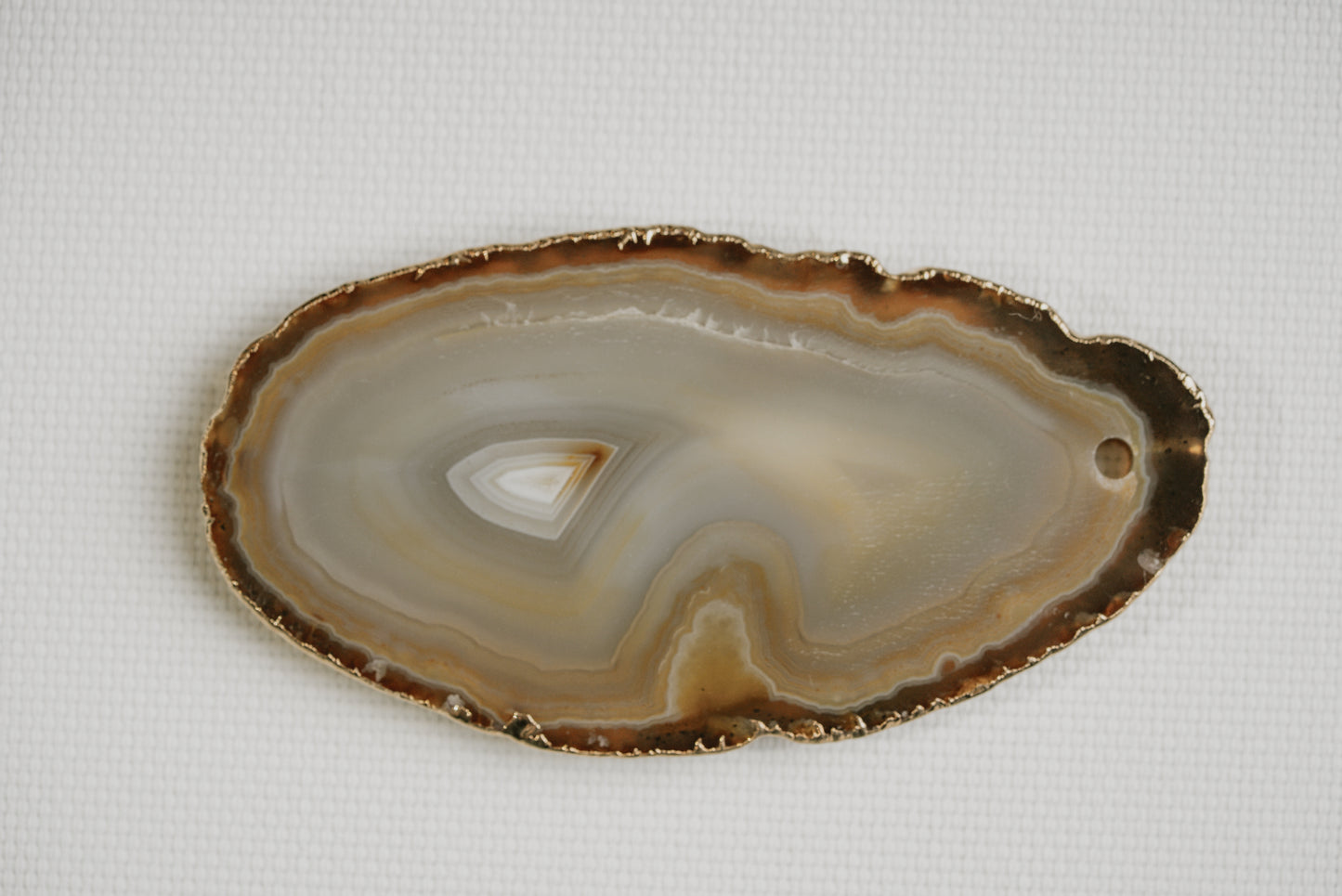 Luna Veil – Natural Agate Slice with Plated Edge for Protection and Versatile Décor