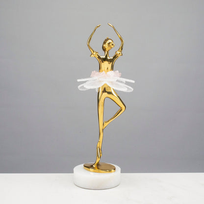 Marble Ballerina Sculpture with Rose Quartz and Calcite Tutu – Sophisticated Elegance and Space Harmonization