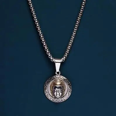 Men's-Stainless-Steel-Buddha-Head-Pendant-Necklace