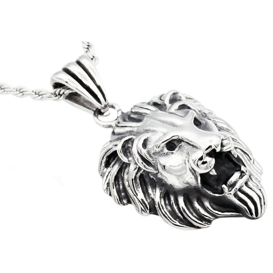 Men's-Stainless-Steel-Lion-Pendant-Necklace