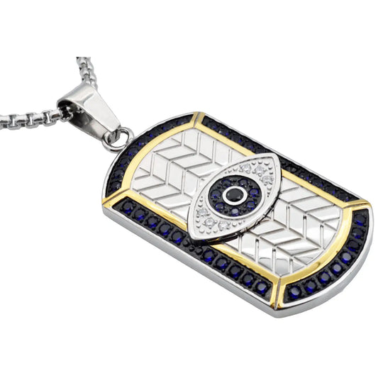 Gold-Stainless-Steel-Evil-Eye-Dog-Tag-Pendant--with-Blue-Cubic-Zirconia 