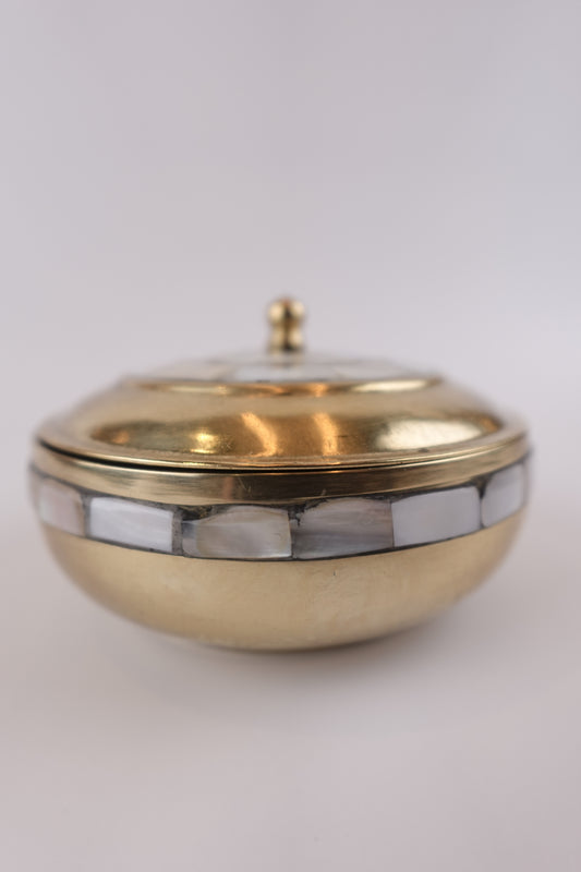 Mother of Pearl Brass Bowl with Lid – Handcrafted Elegance for Stylish Storage