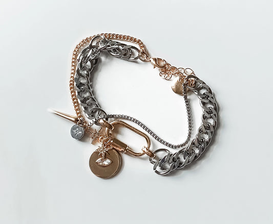 Evil-Eye-and-Horn-Bracelet-on-14K-Gold-Carabiner-Chain