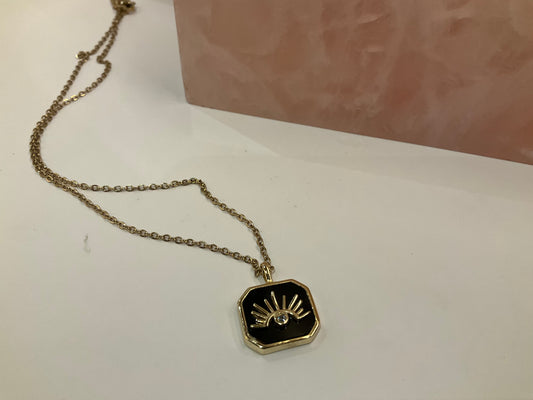 Evil-Eye-Gold-Protection-Necklace-with-Octagon-Gemstone-Pendant