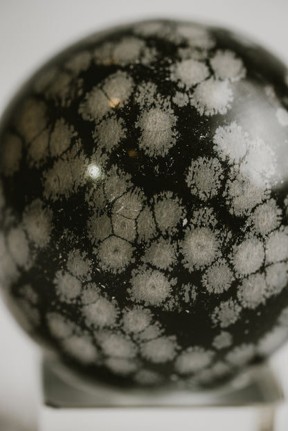 Snowflake Obsidian Sphere – Decorative Snowflake Obsidian Sphere for Clarity and Emotional Balance